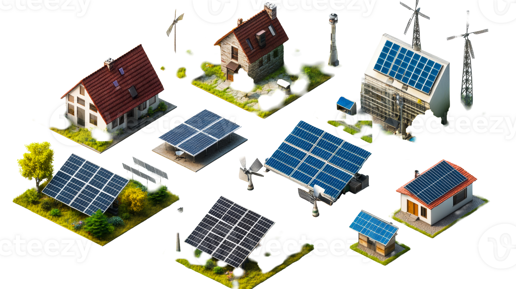 Solar installations on varied buildings png