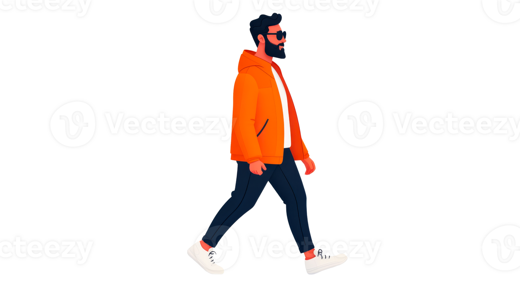 A man with a beard is walking confidently png