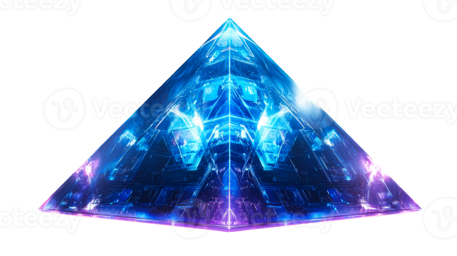 Vibrant blue and purple pyramid with glowing edges png