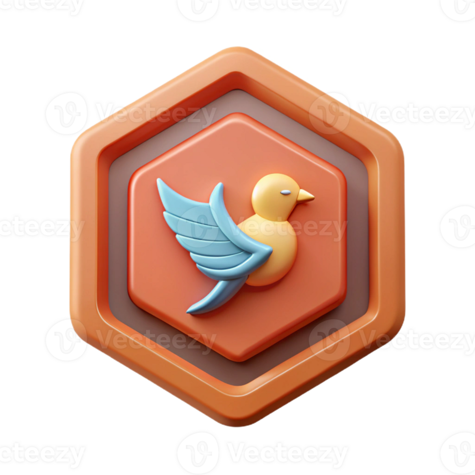 iconic renaissance Octagonal badge with a stylized bird. Single-weight stroke, flat color, clean lines with Scalable Design. refined png