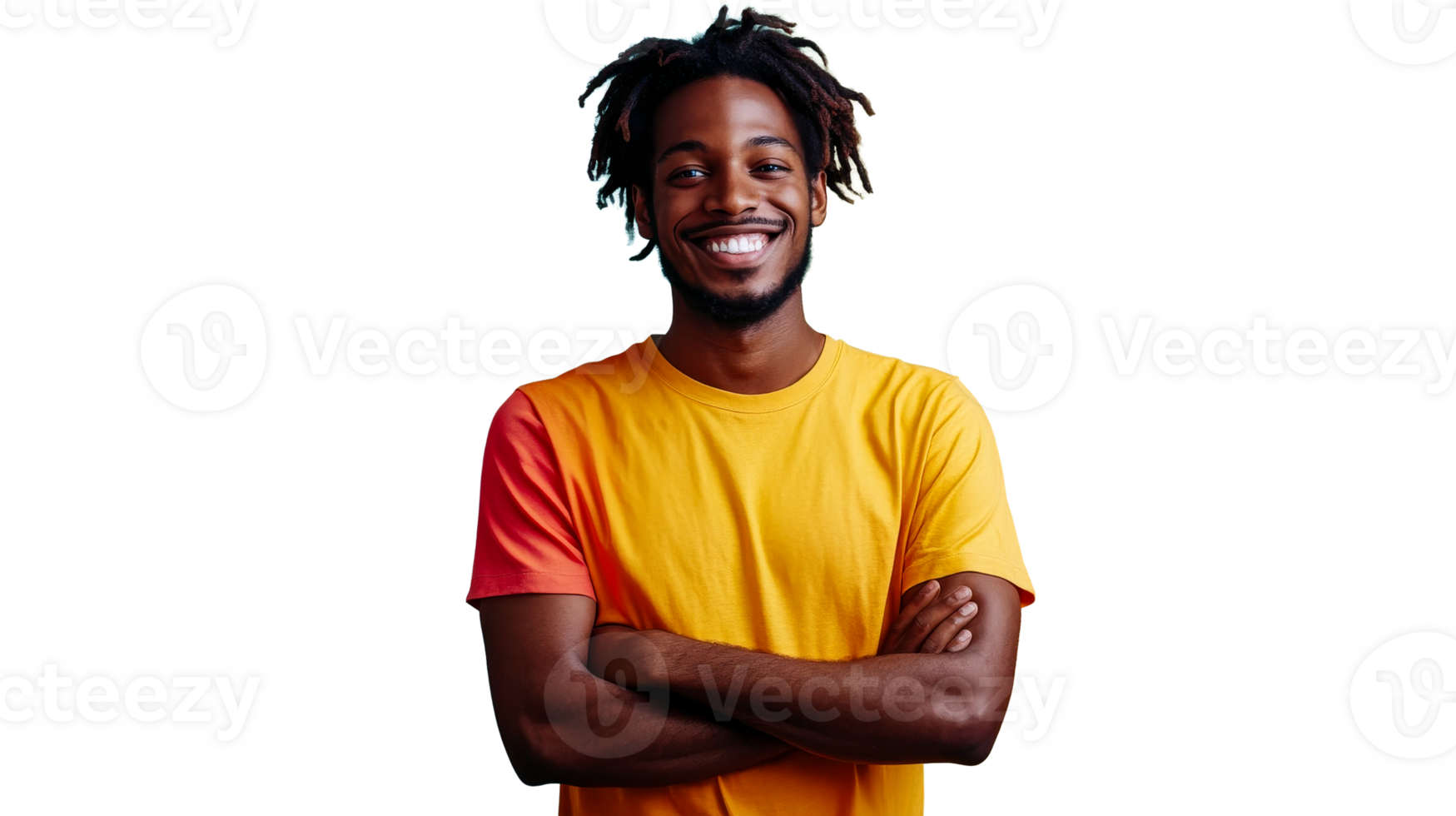 Smiling man poses confidently with crossed arms png