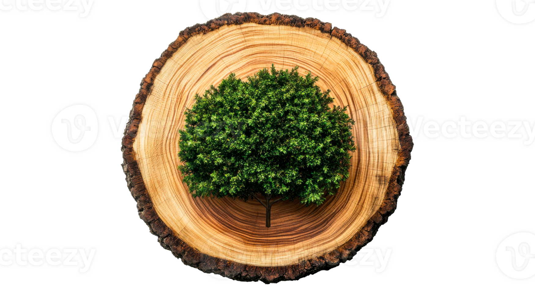 Tree on wood slice, transparent bg png