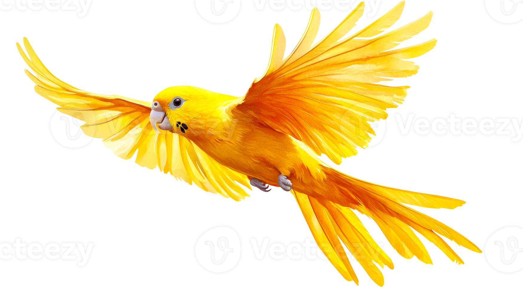 Bright yellow parrot soaring gracefully in flight png