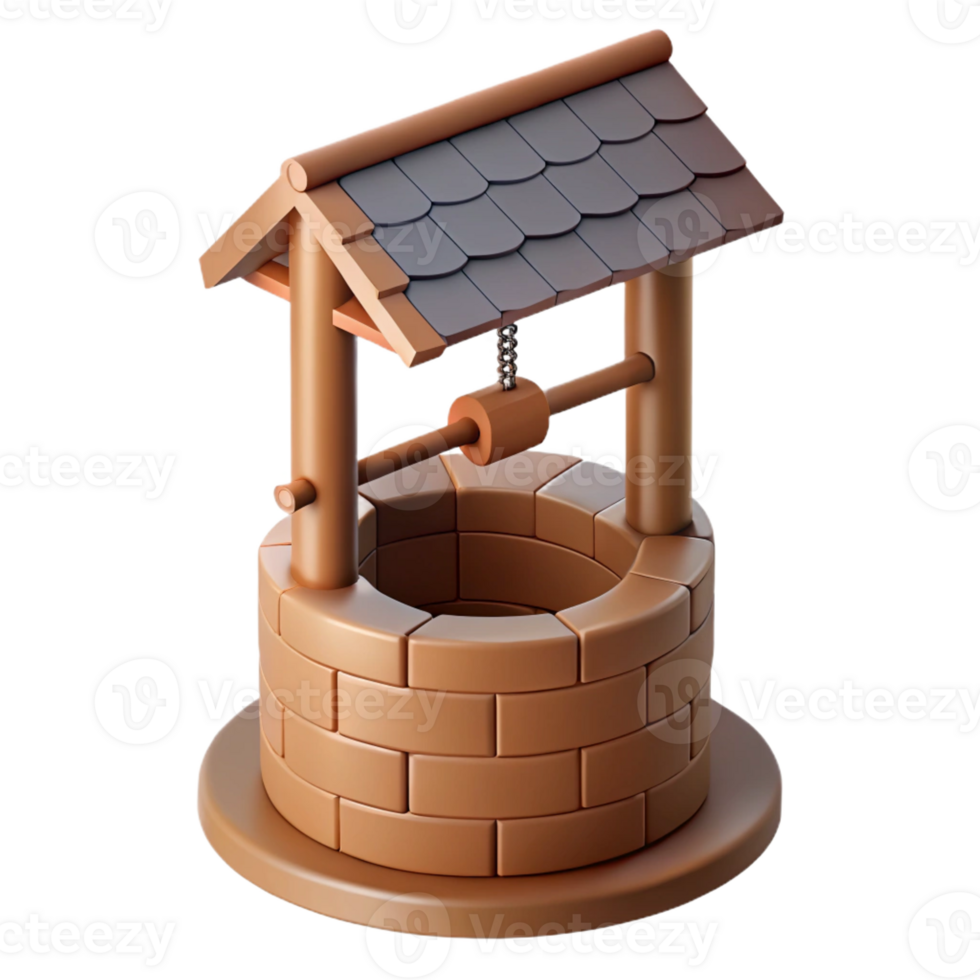 romantic striking Minimal isometric well, single-weight stroke, brown with Scalable Design. 4K png