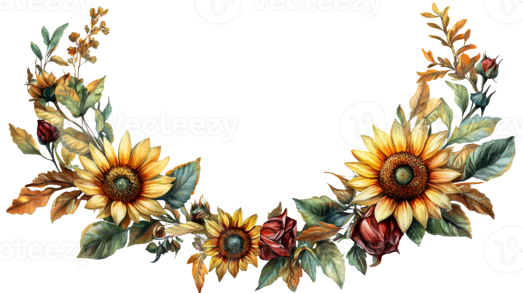 Vibrant sunflowers and roses bouquet png
