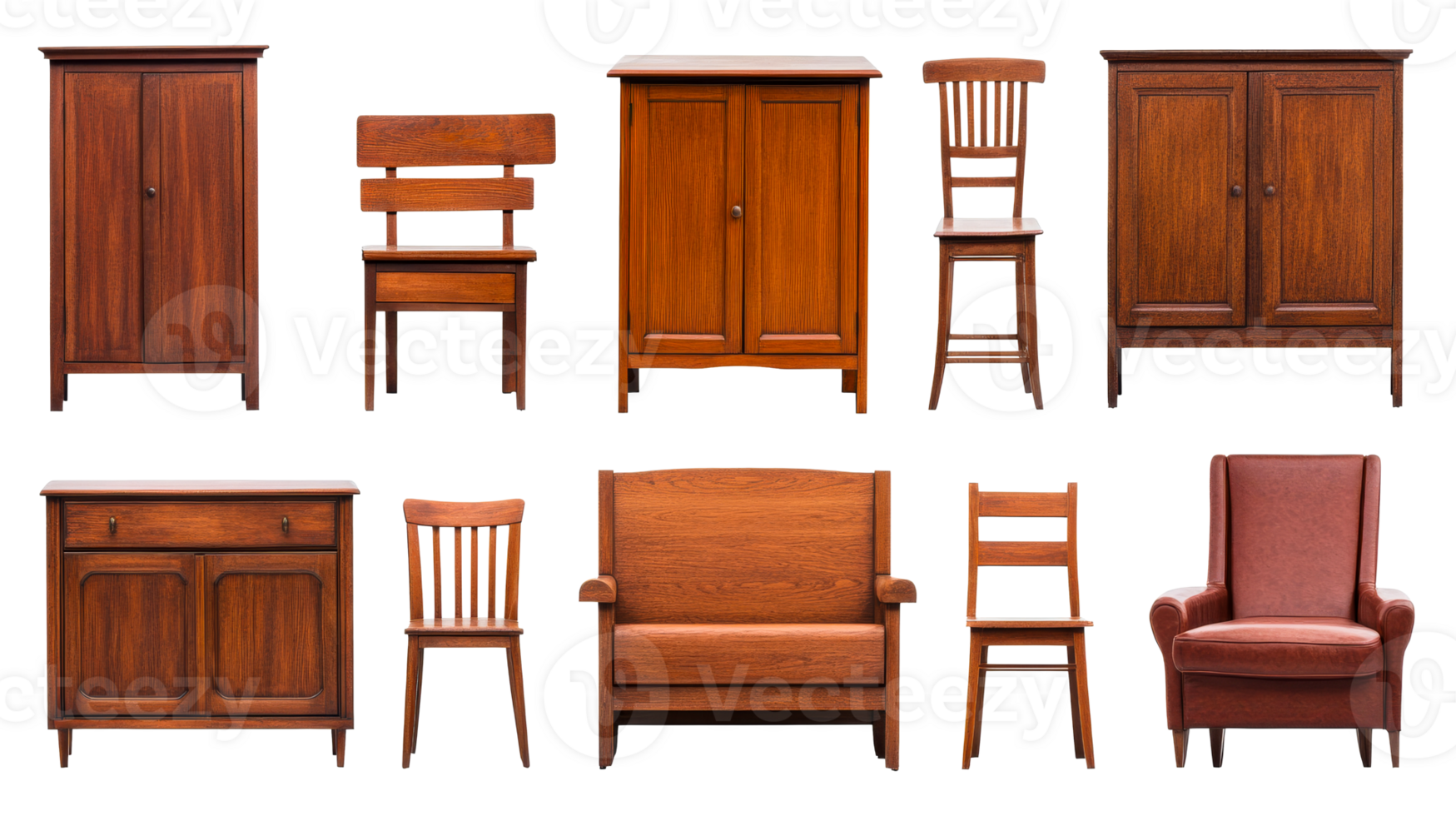 Wooden furniture collection on clear bg png