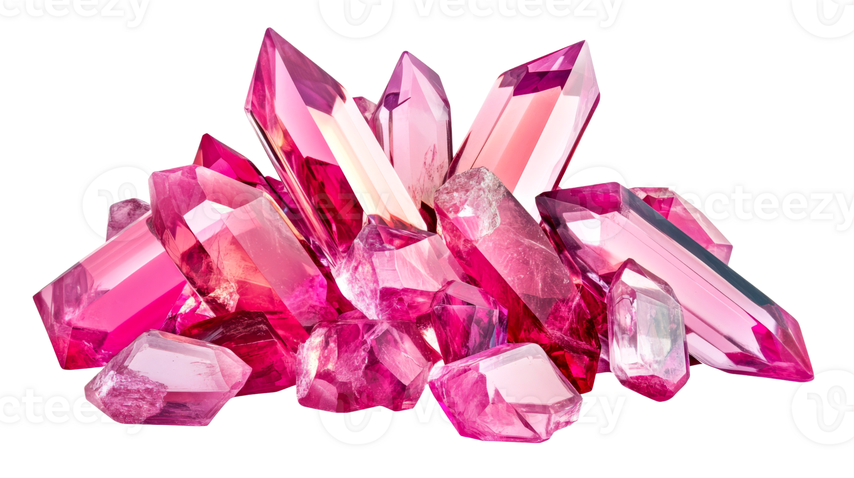 Pink crystal clusters on clear background png