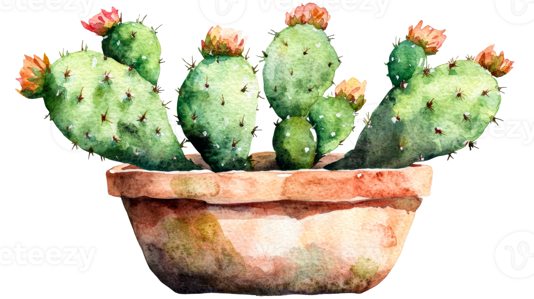 Cactus arrangement in a decorative pot png