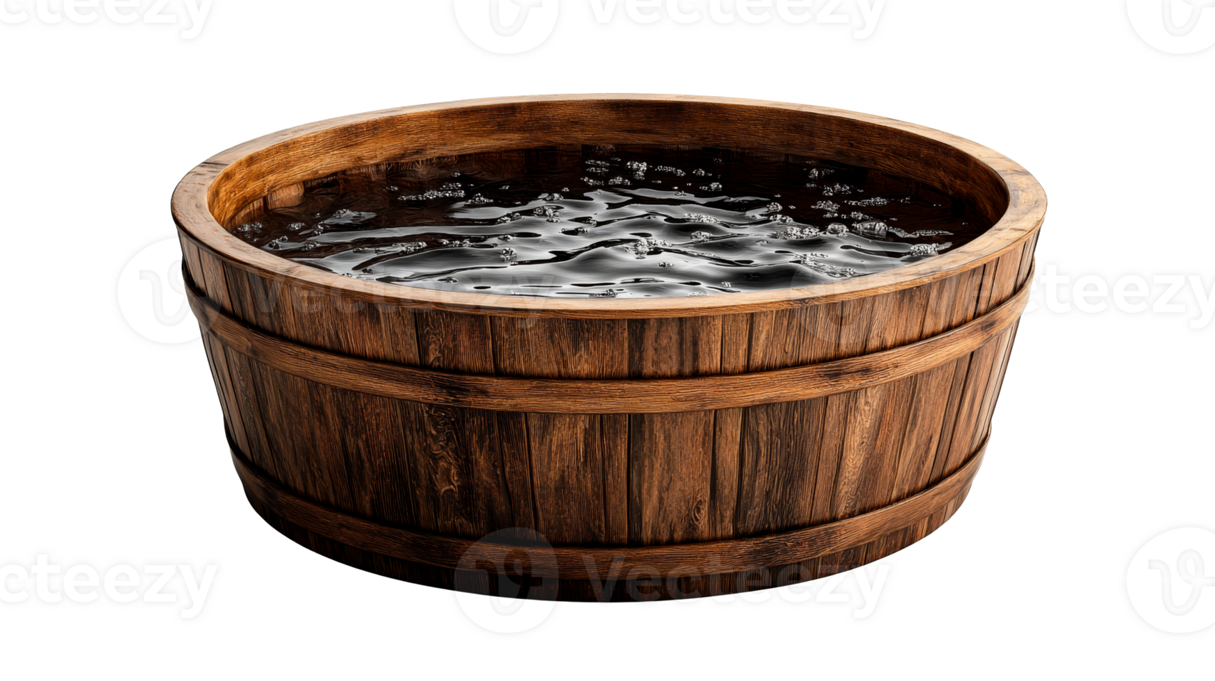 Wooden tub filled with water creating bubbles png