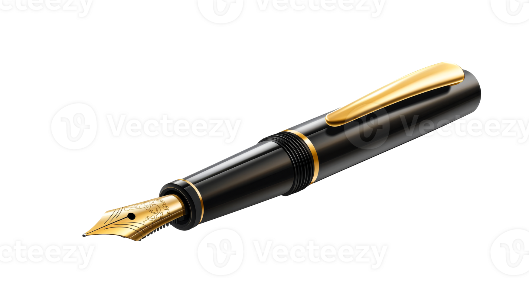 Gold and Black Pen Stationery Object, cut out transparent png