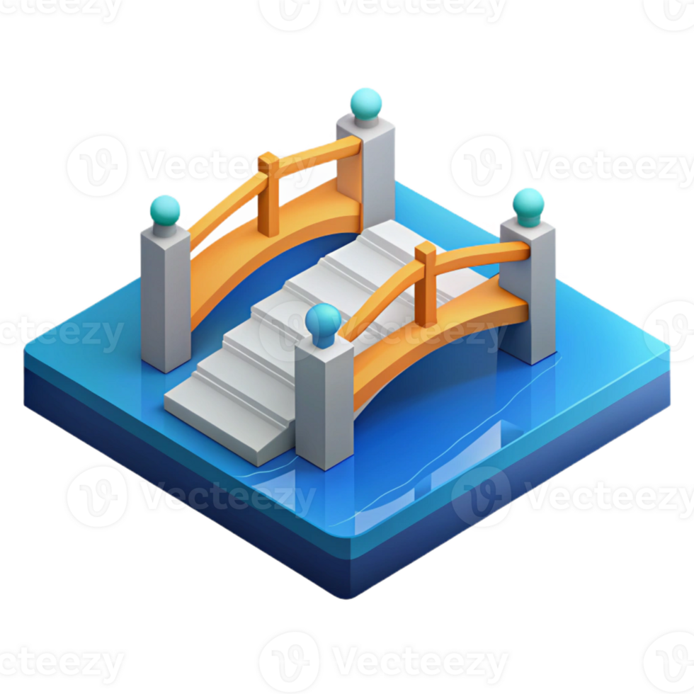 wonderful distinctive Isometric bridge over water. Flat color, clean lines with Scalable Design. png