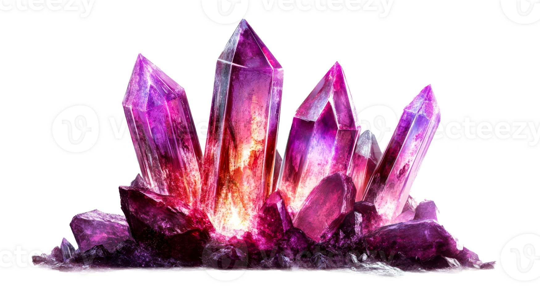 Vibrant purple crystal cluster with glowing edges png