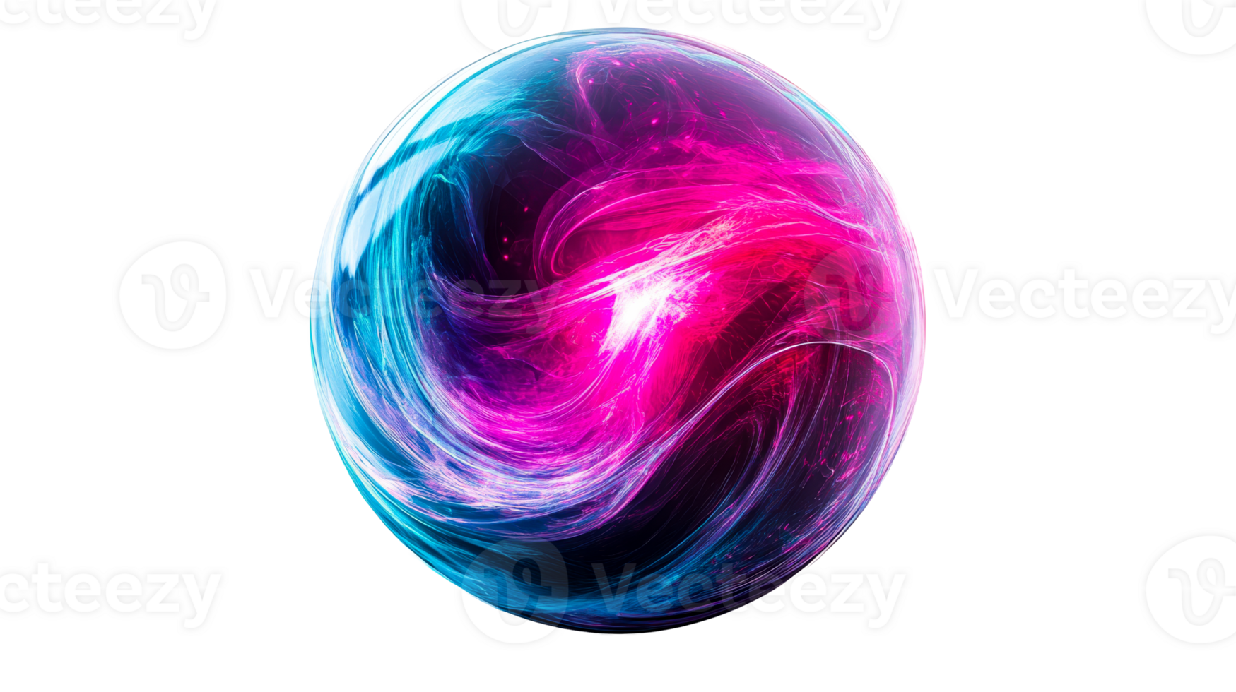 Glowing sphere on black background, cut out transparent png