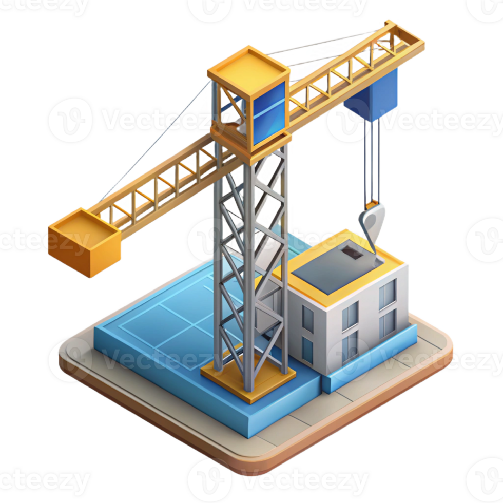 radiant passionate renaissance Isometric building crane. Crisp edges, single-weight stroke with Scalable Design. masterfully captured png