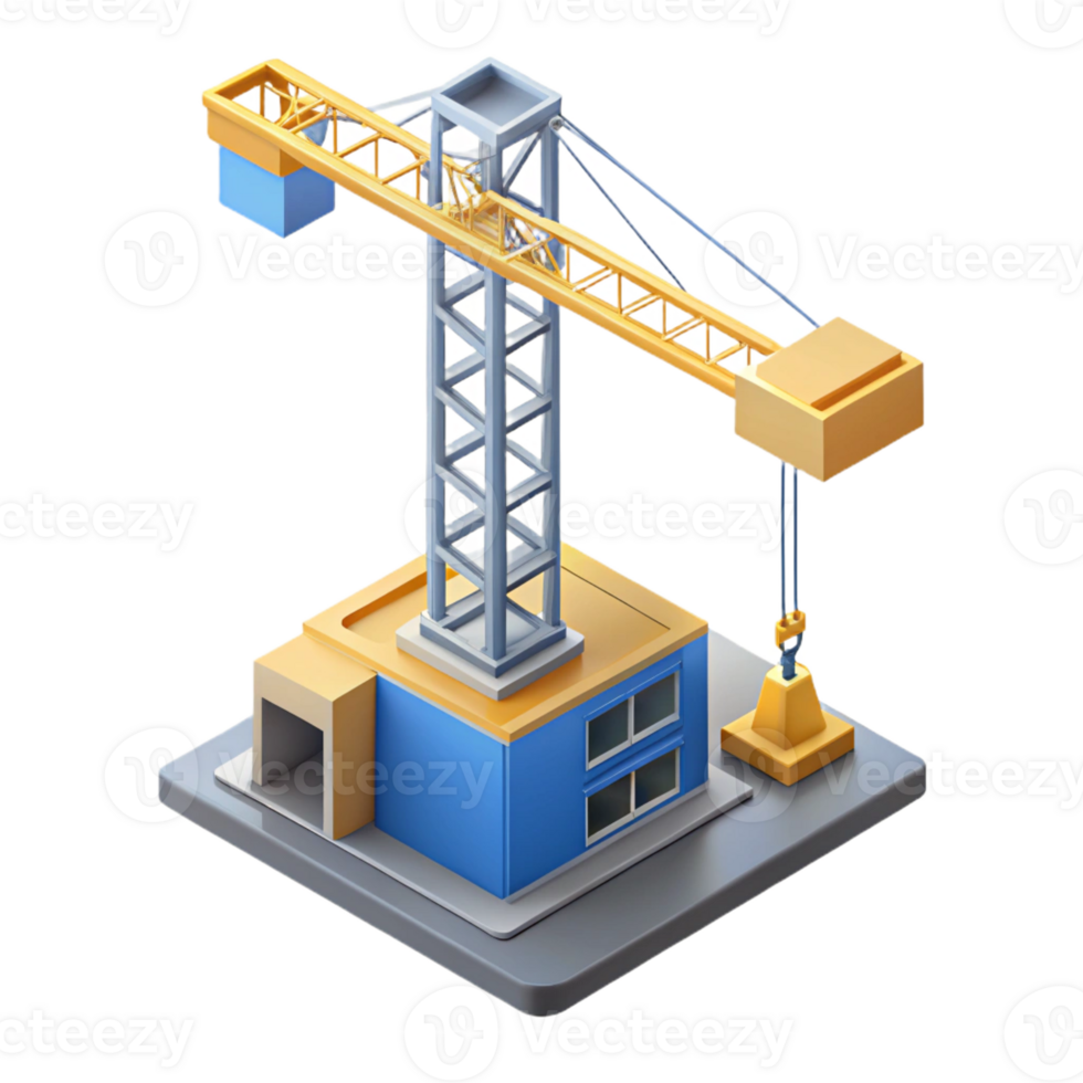 striking bold geometric Isometric building crane. Crisp edges, single-weight stroke with Scalable Design. crisp png