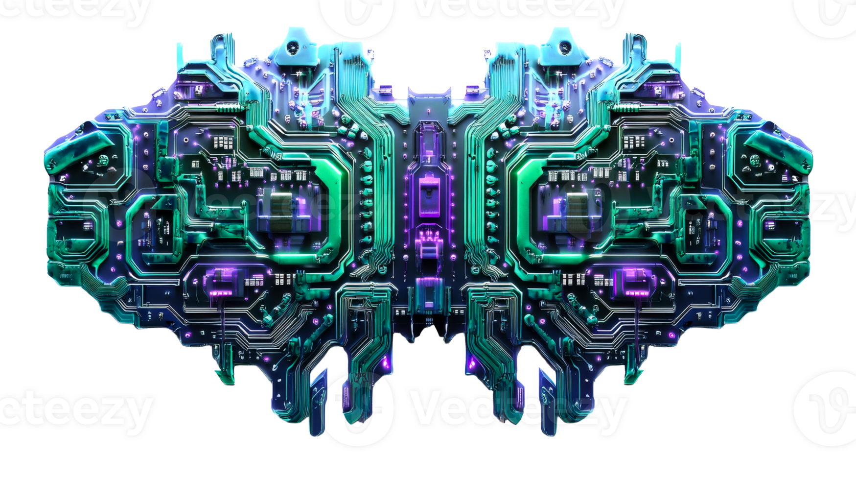 Complex circuit board formation, cut out transparent png