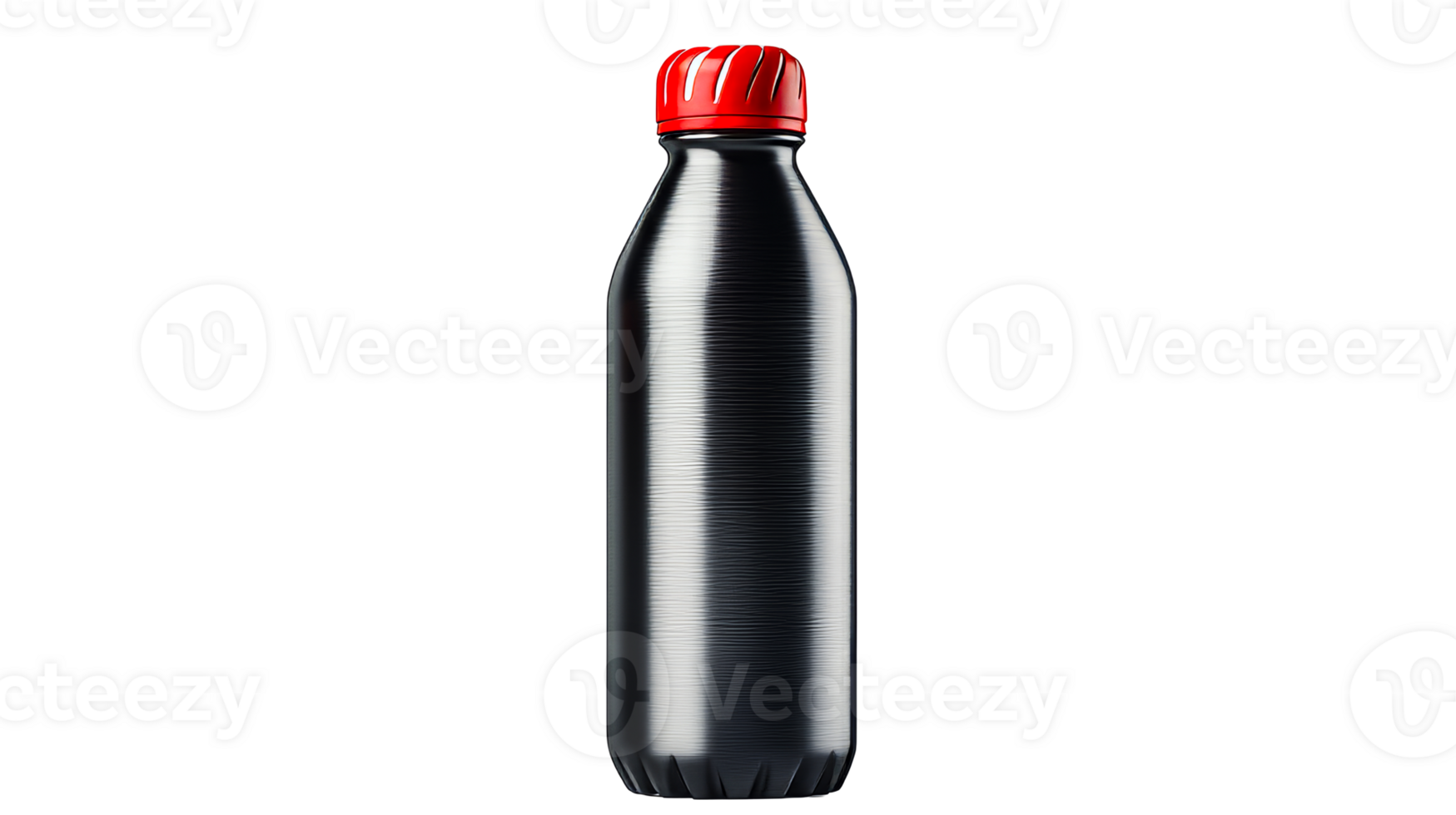 Glossy black bottle, red cap, cut out transparent png