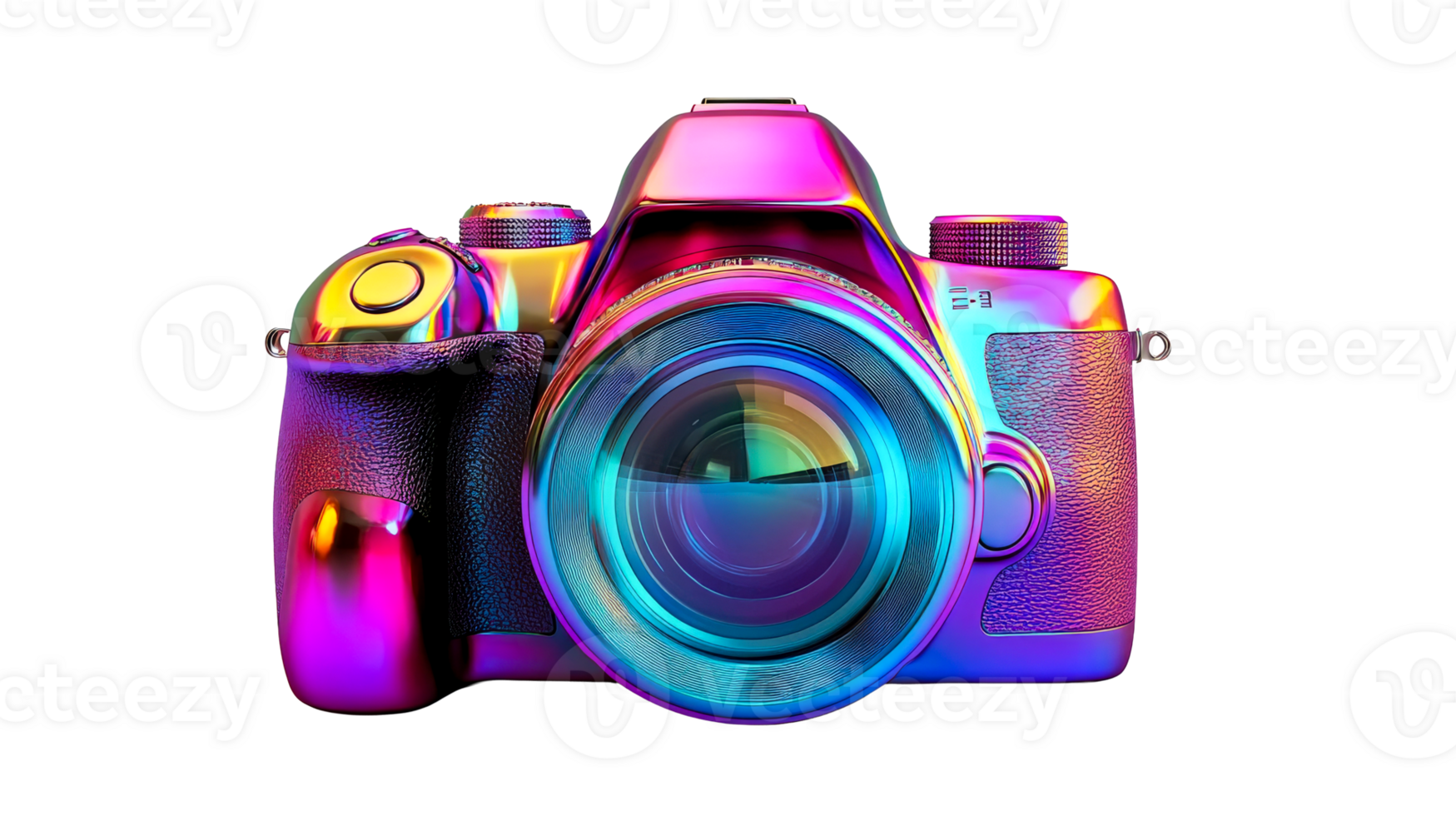 Iridescent digital camera closeup, cut out transparent png
