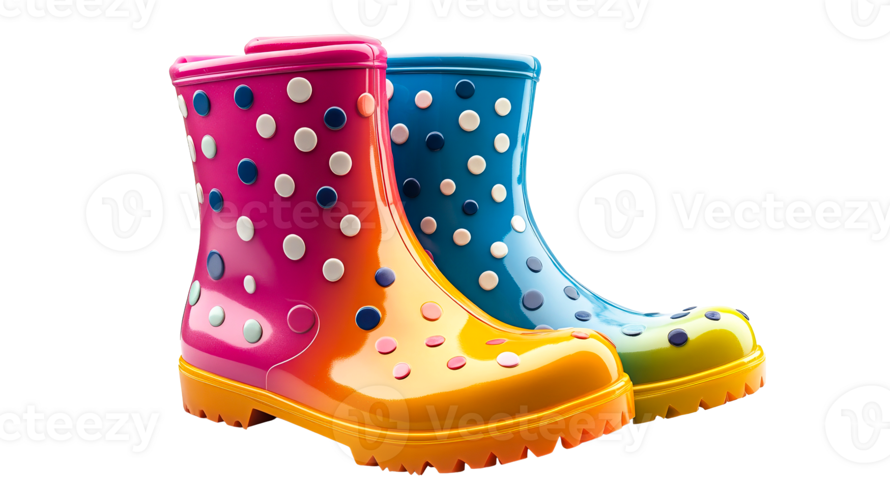 Pair colored rain boots, cut out transparent png