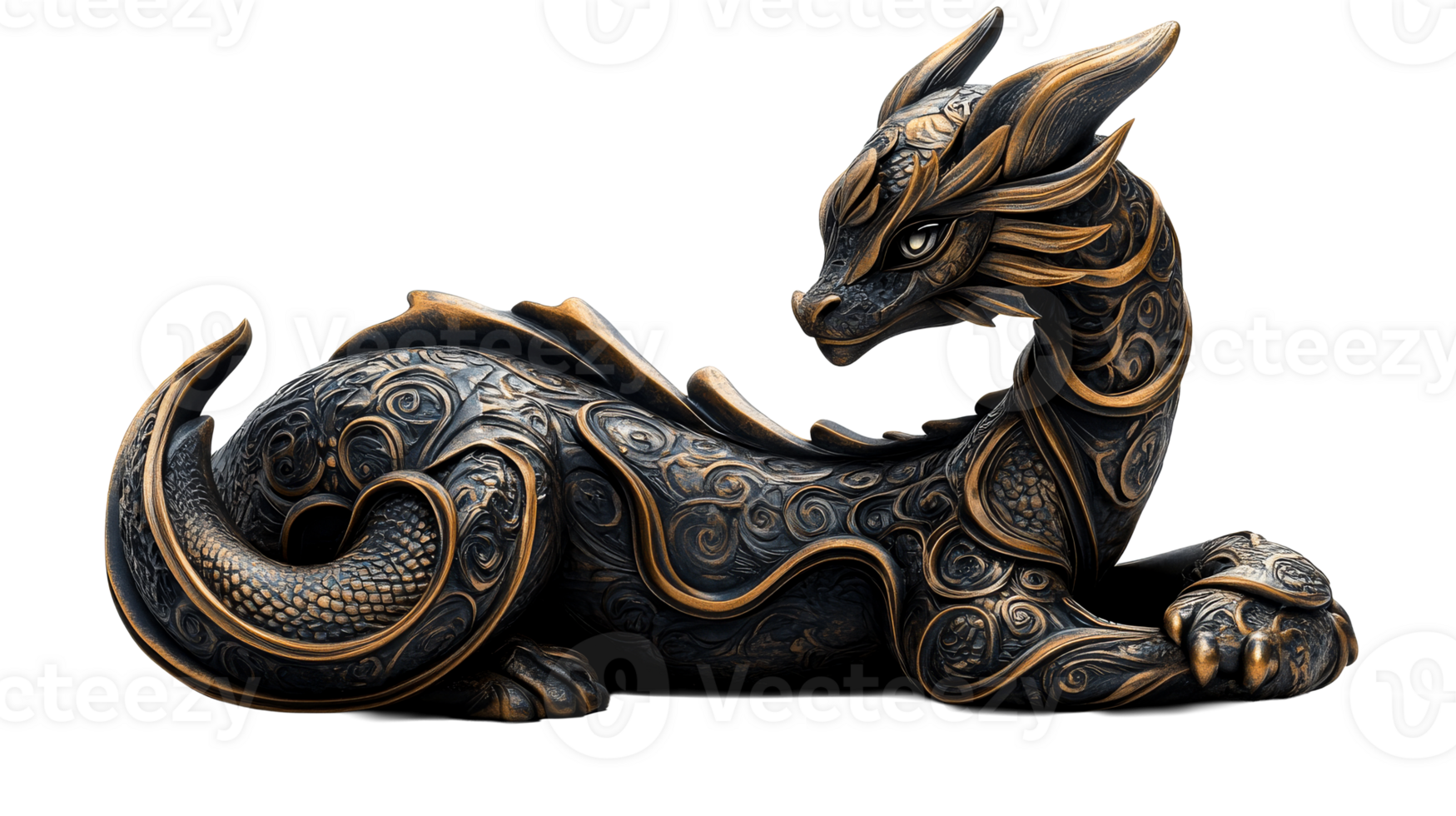 Ornate dragon sculpture, cut out transparent png
