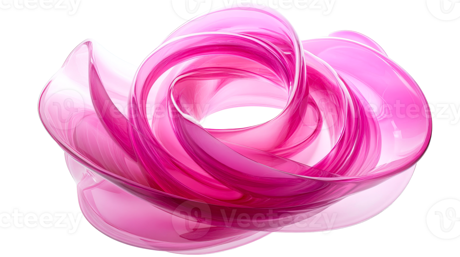 Abstract pink glass form flowing loop, cut out transparent png
