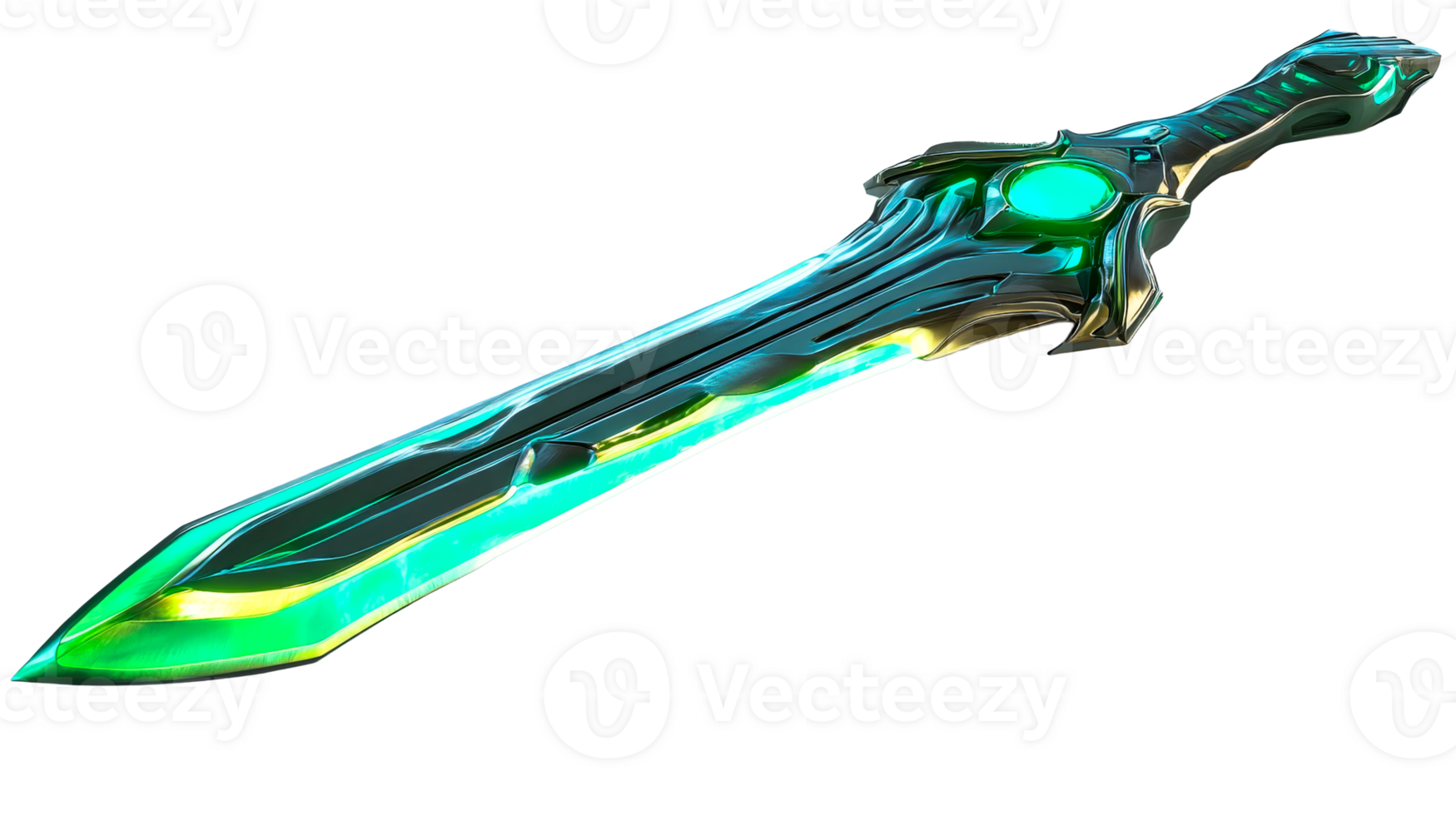 Sci-fi glowing sword isolated, cut out transparent png