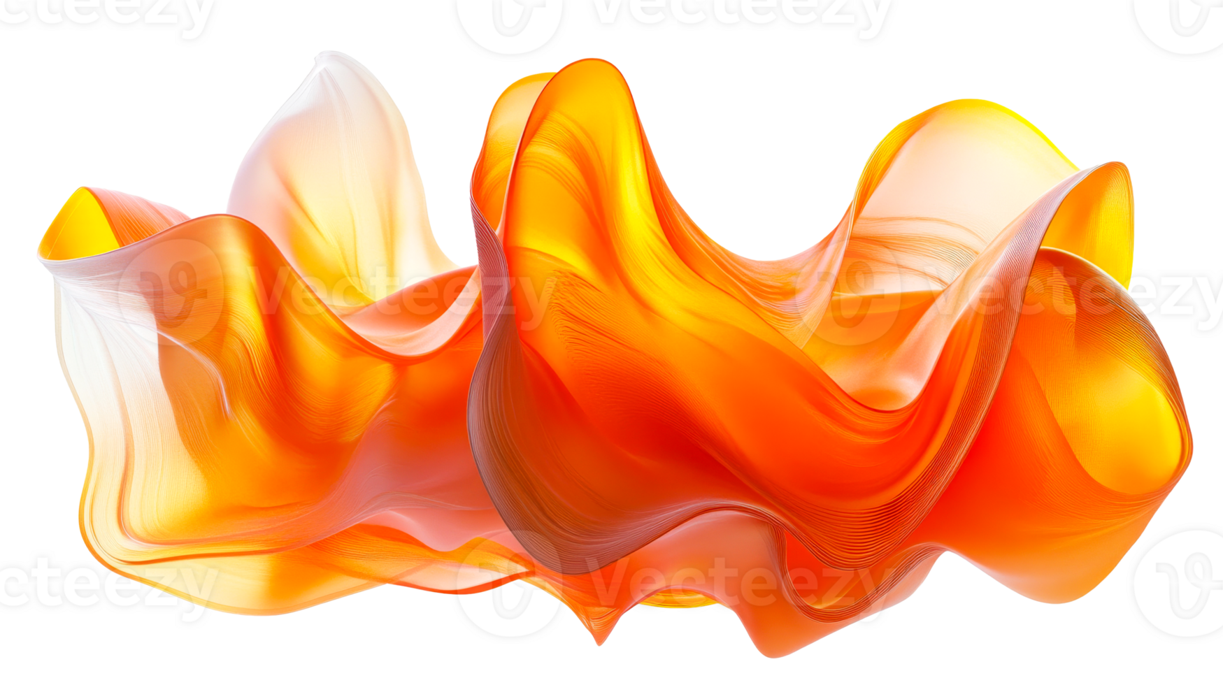 Orange flowing shape on black background, cut out transparent png
