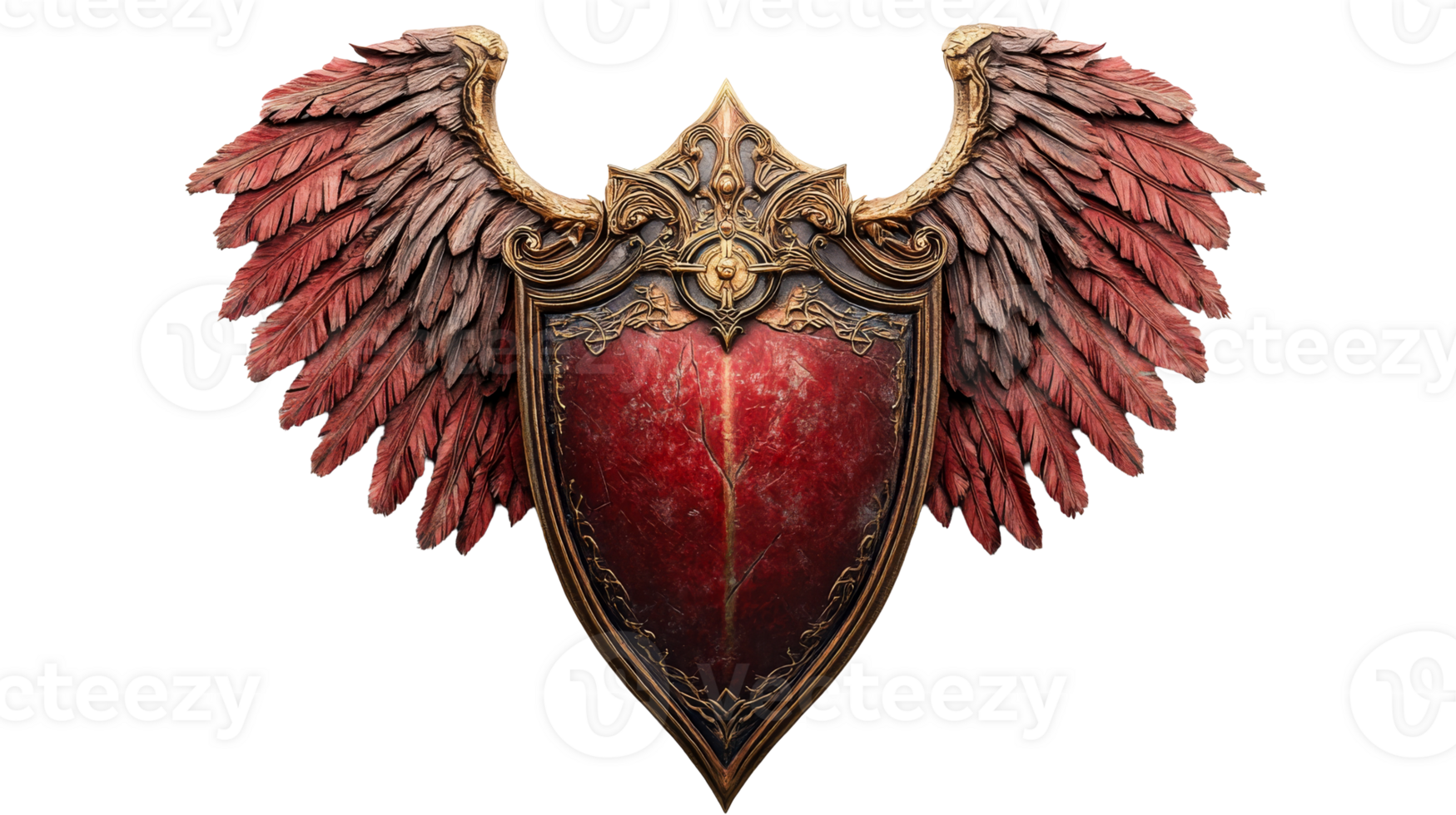 Ornamented Shield With Wings, cut out transparent png