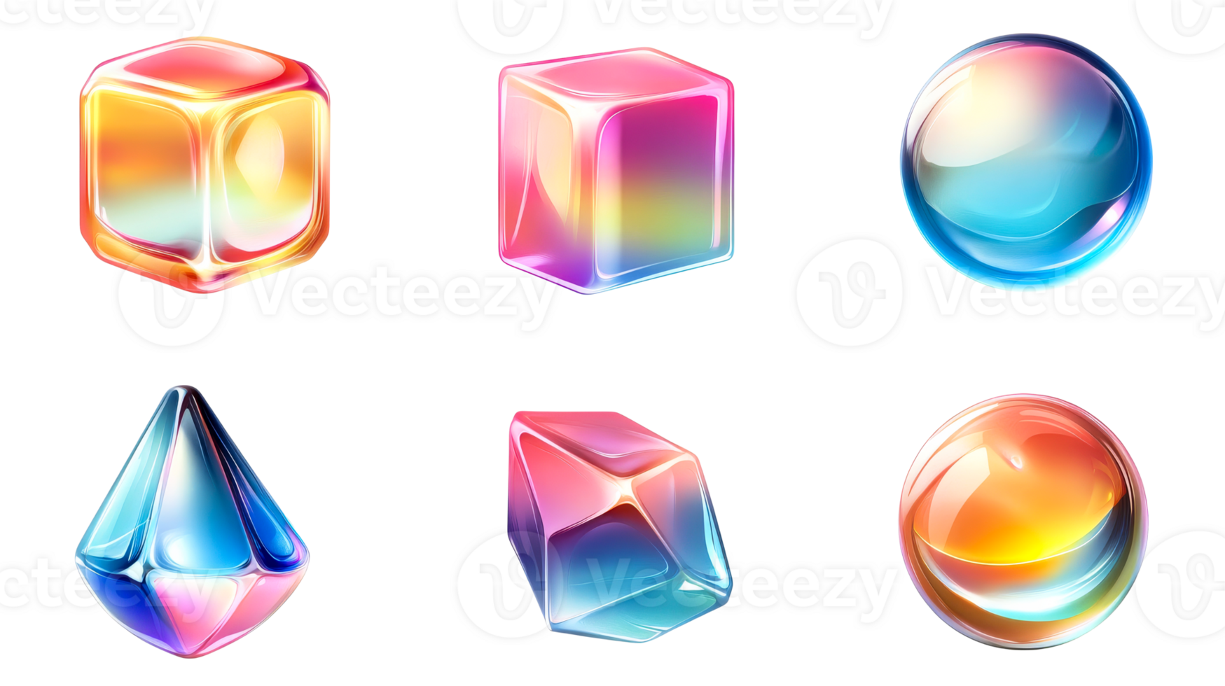 Set of multicolored glass figures, cut out transparent png