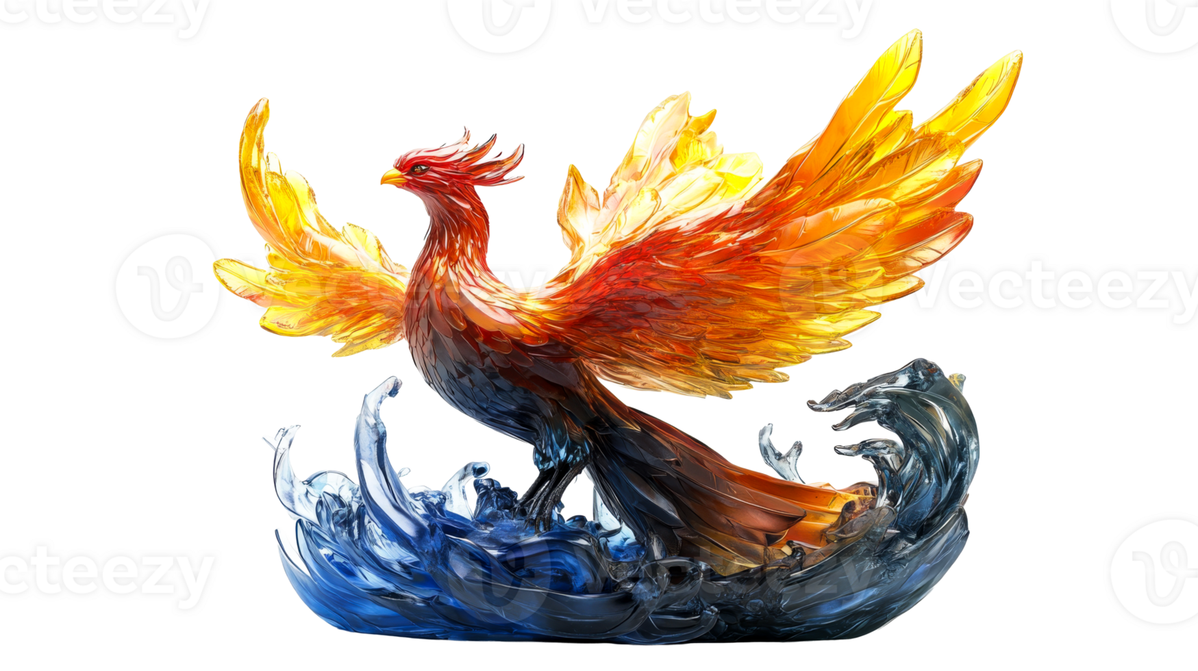 Crystal Phoenix on water, cut out transparent png