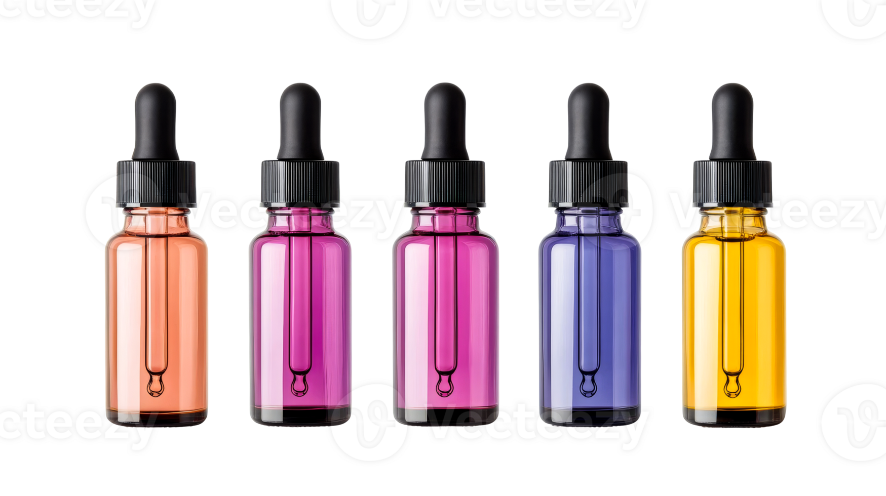 Colorful dropper bottles, cut out transparent png