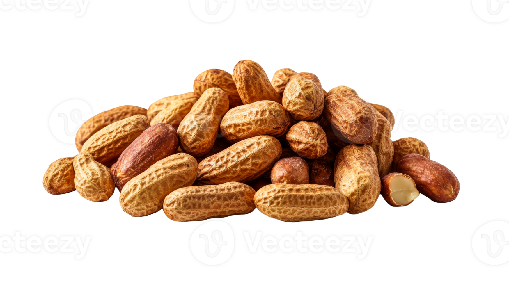 Heap of shelled and unshelled peanuts, cut out transparent png
