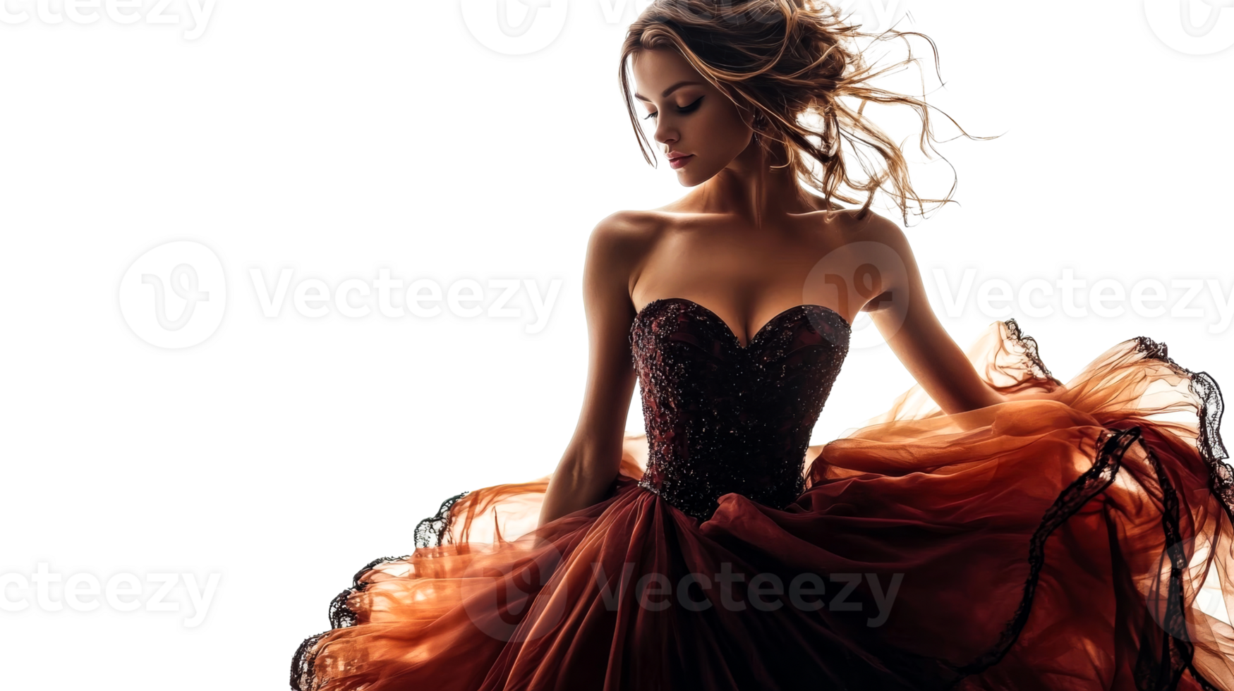 Woman in flowing gown, cut out transparent png