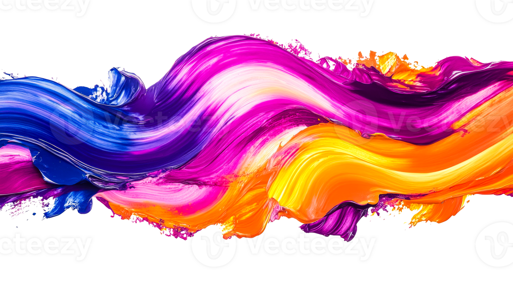 Smear vibrant fluid color paints, cut out transparent png