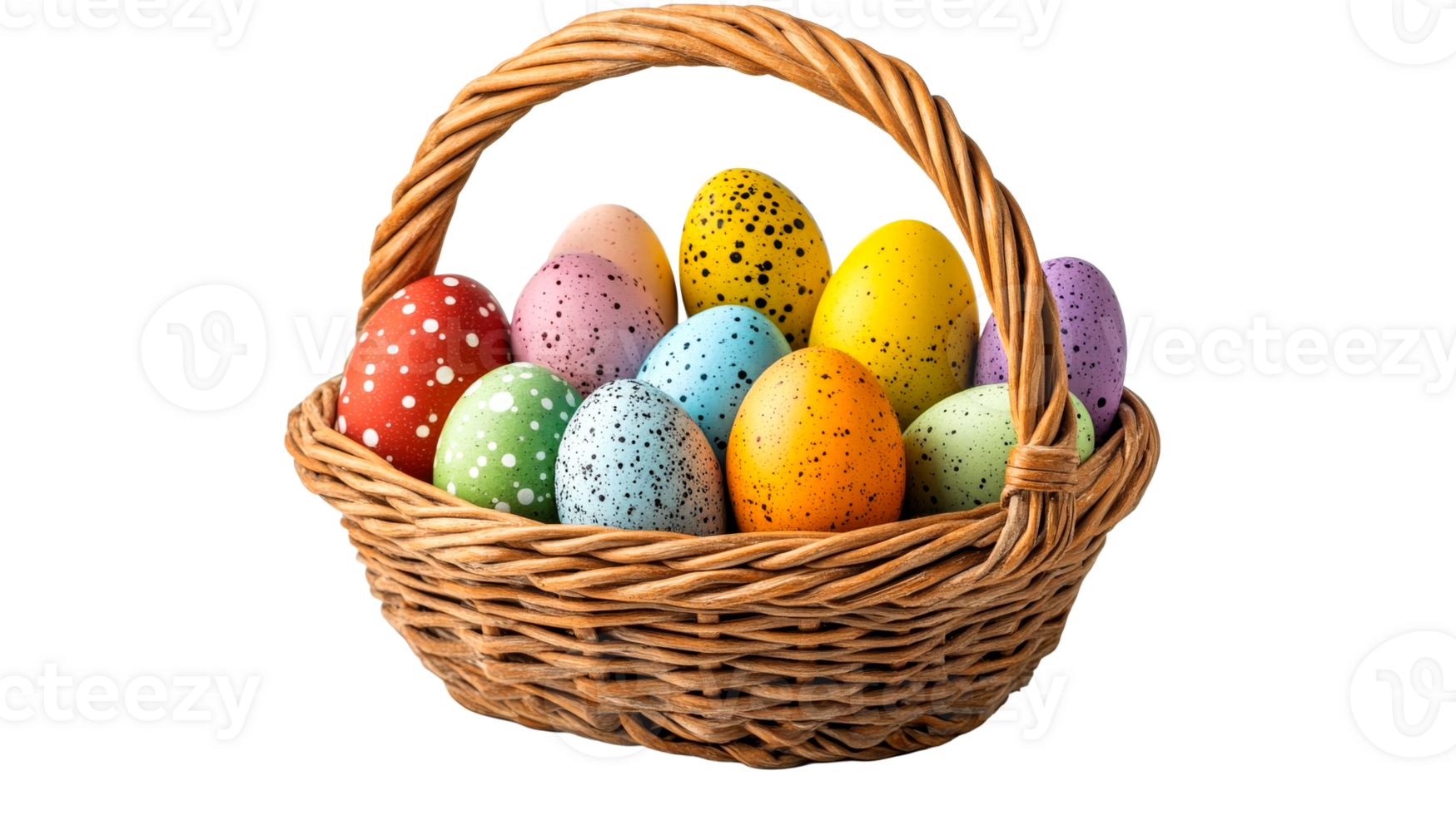 Easter basket filled eggs, cut out transparent png
