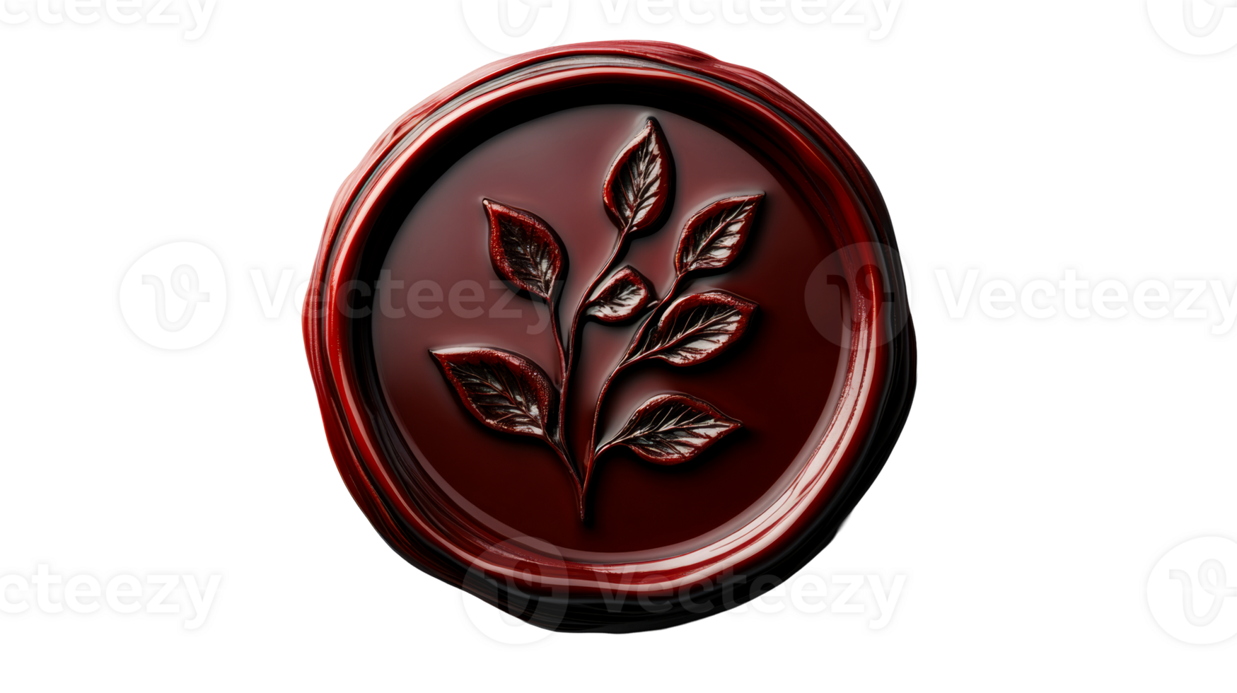 Burgundy wax seal with leaves, cut out transparent png