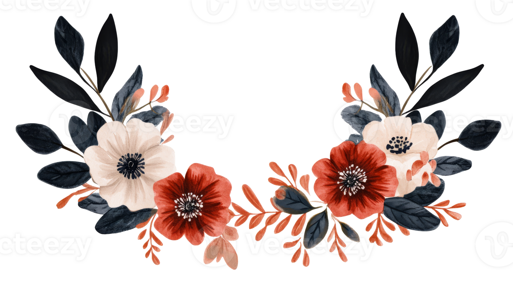Floral arrangement of red and beige blossoms, cut out transparent png