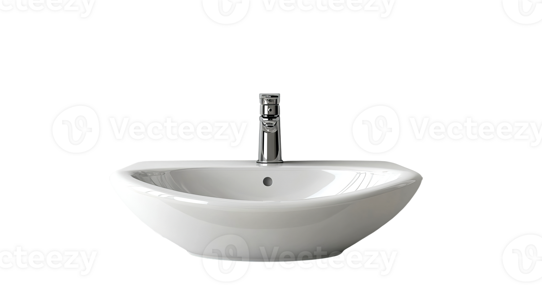 White ceramic washbasin with faucet, cut out transparent png