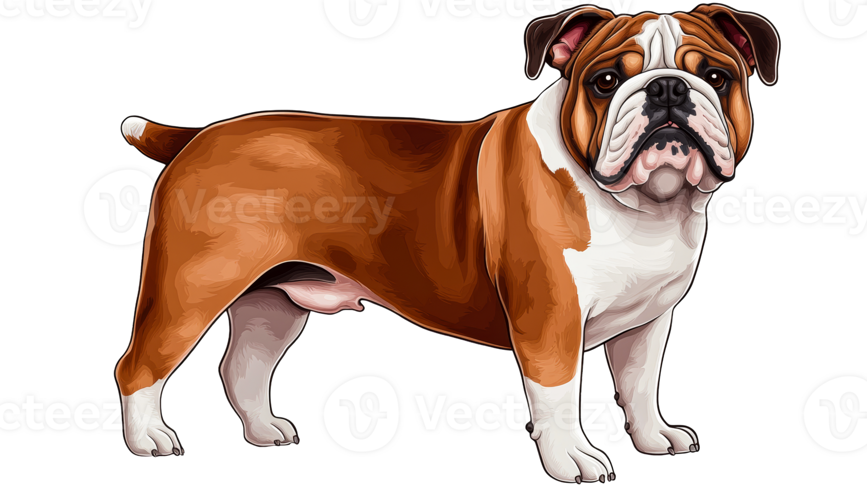 Bulldog standing, portrait, cut out transparent png
