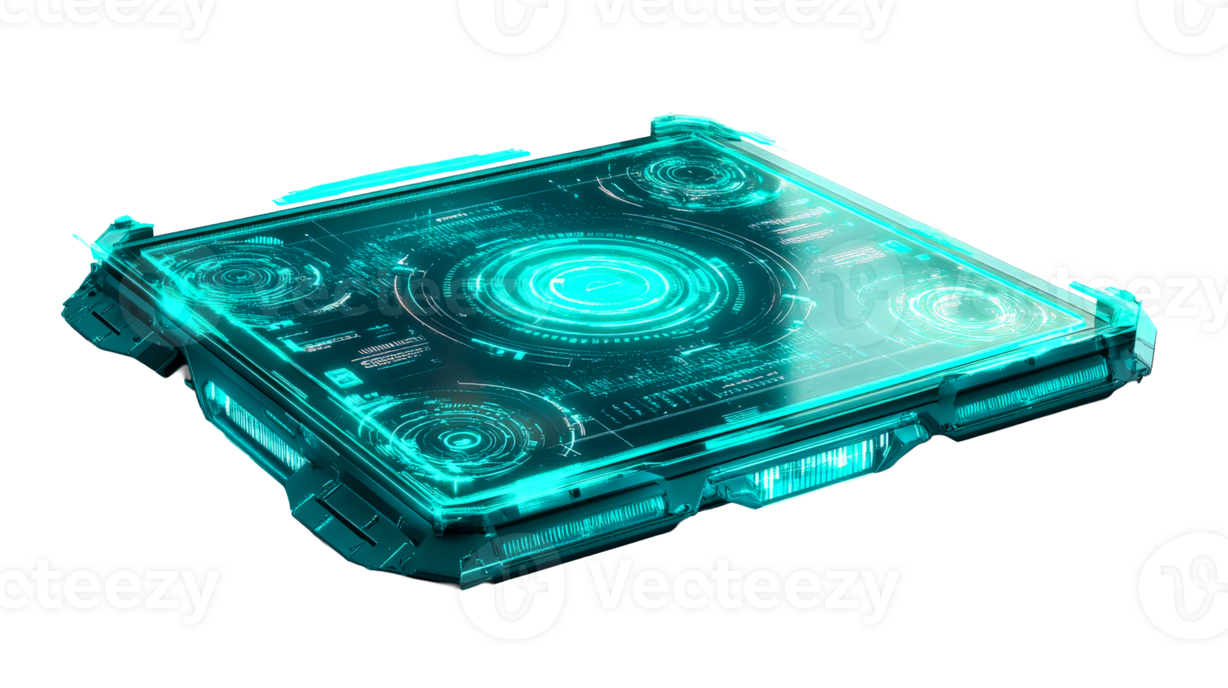 Glowing futuristic interface console, cut out transparent png