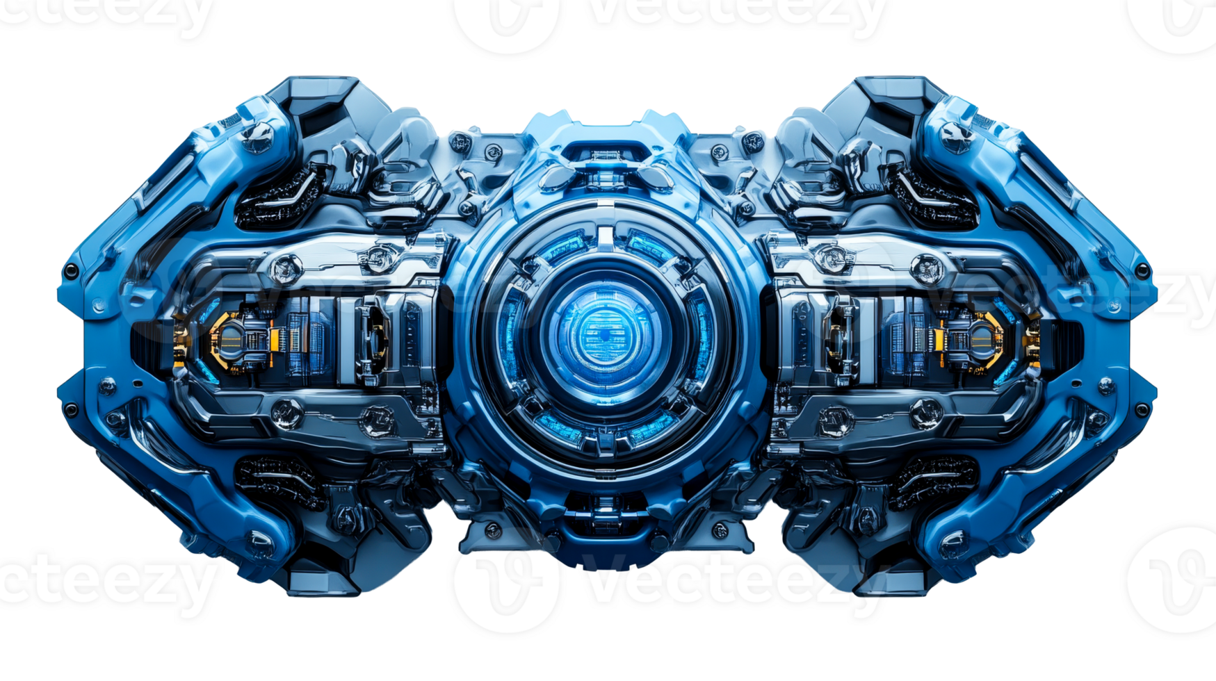 Blue futuristic machine object, cut out transparent png
