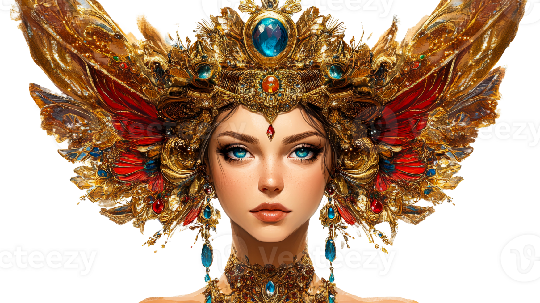 Female with Ornate Gold Headdress, cut out transparent png