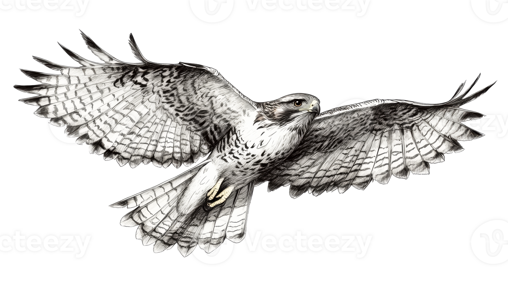 Flying hawk with spread wings, cut out transparent png