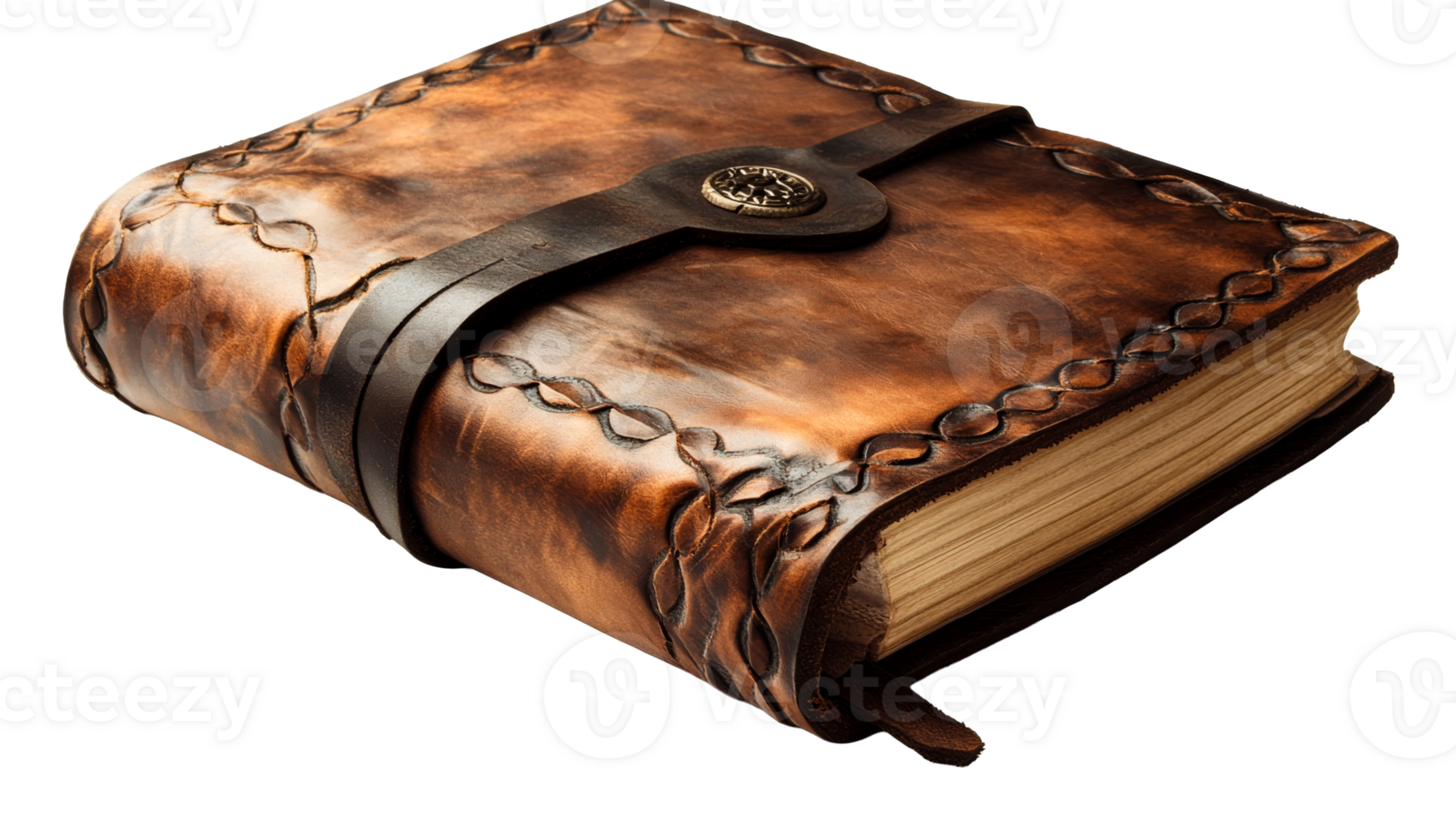 Old brown leather book, cut out transparent png