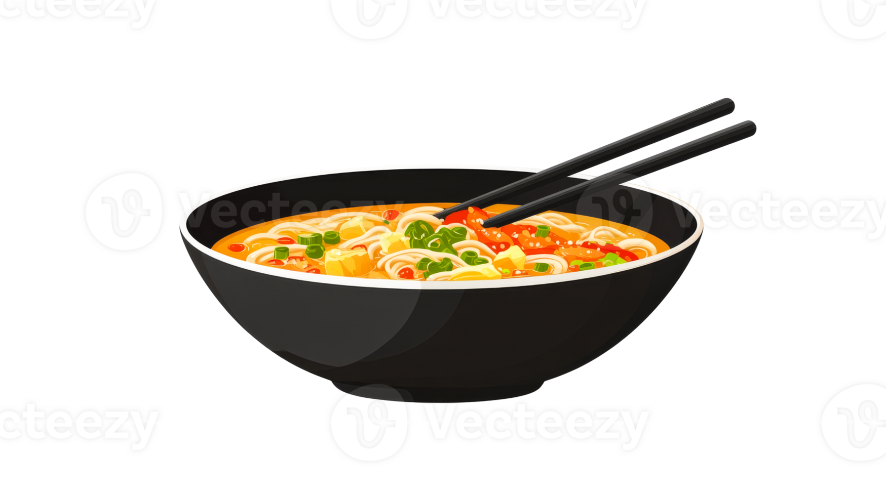 Noodles in bowl with chopsticks, cut out transparent png