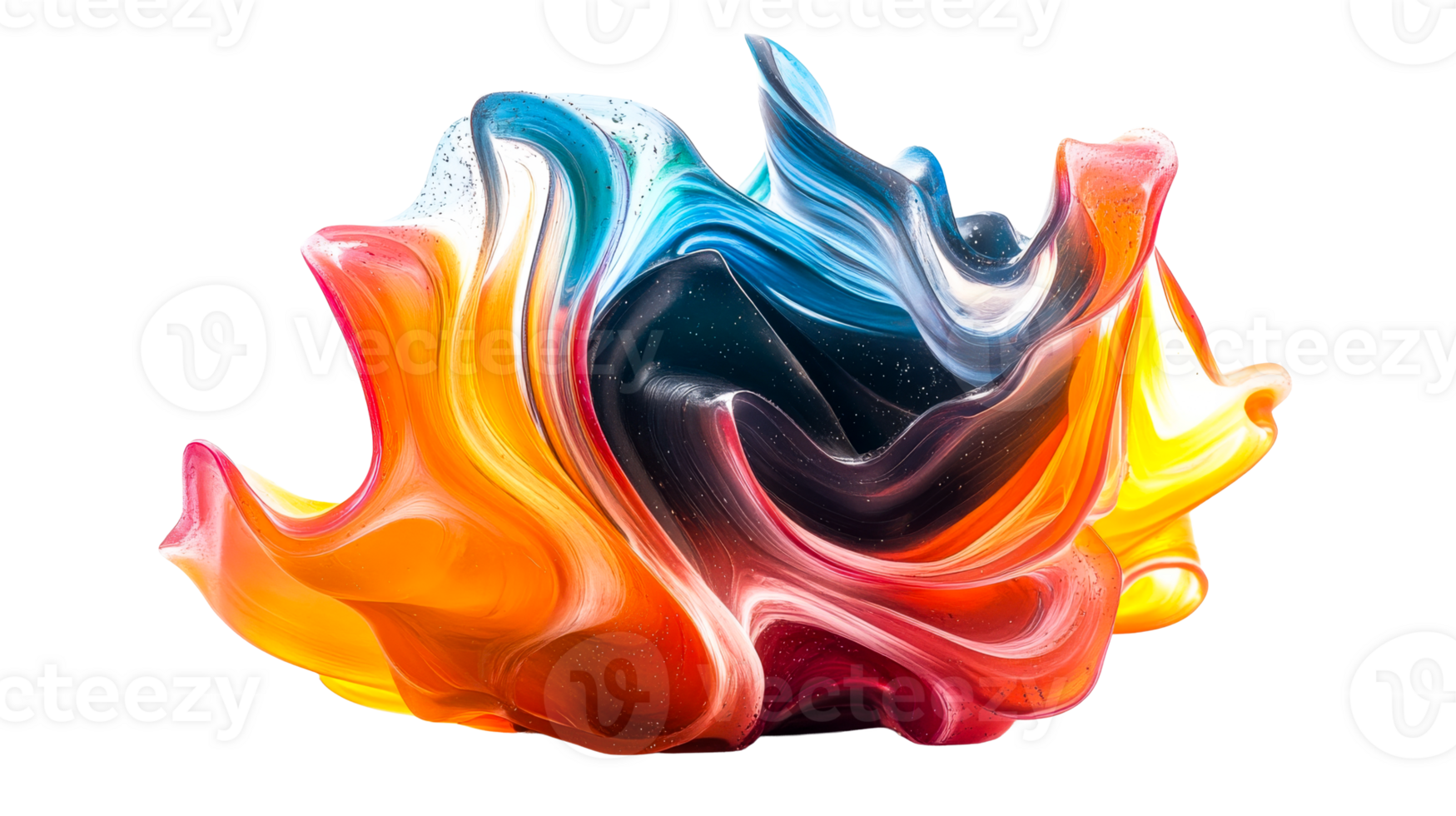 Fluid colorful paint blob isolated, cut out transparent png