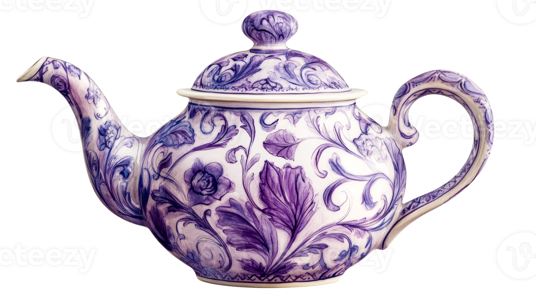 Porcelain teapot with floral motif, cut out transparent png
