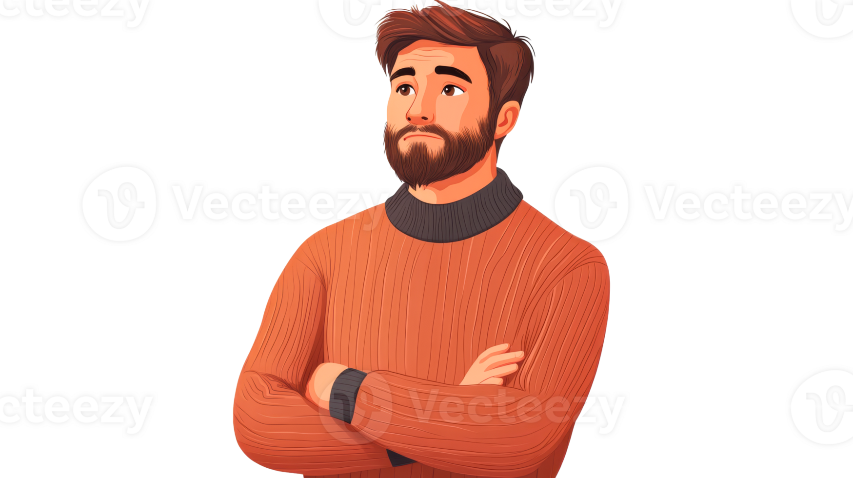 Man with beard looks up, cut out transparent png
