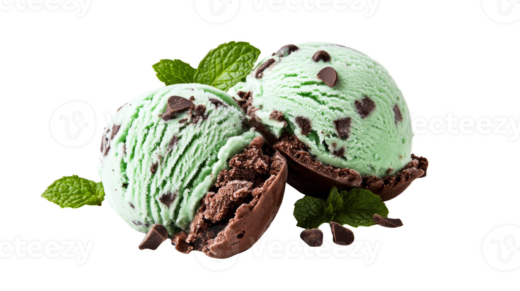 Mint chocolate chip gelato, cut out transparent png