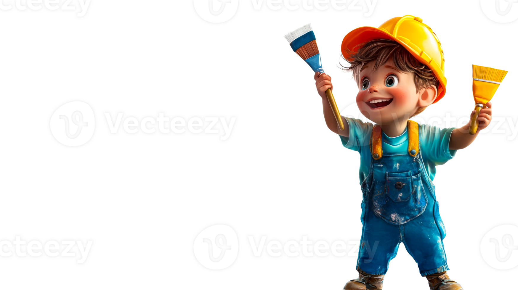 Boy Painter with Brushes, cut out transparent png